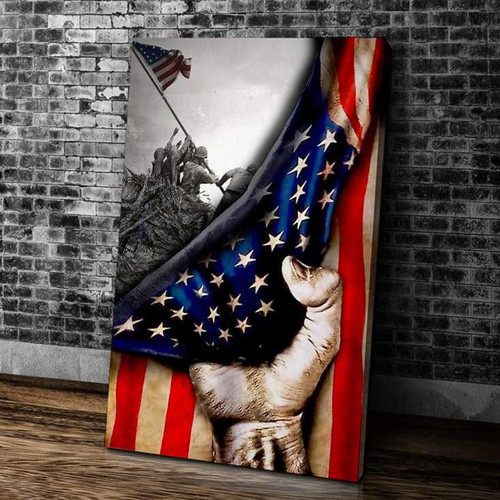 US Veteran Hand Pulling American Flag Matte Canvas, Veteran Wall Art Decor Home