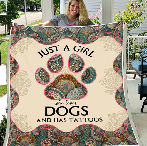 Just A Girl Who Loves Dogs And Has Tattoos Fleece Blanket
