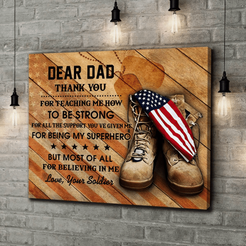 Veteran Dad Canvas Dear Dad Thank You For Teaching Me How To Be Strong Matte Canvas