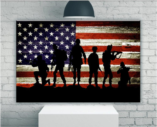 American Flag Canvas Wall Military Soldiers Army Matte Canvas