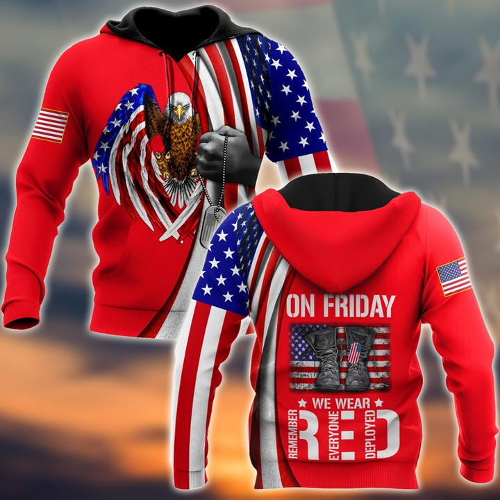 Veteran Hoodie, U.S Veteran, On Friday We Wear Red Veteran All Over Printed Premium Hoodie - ATMTEE