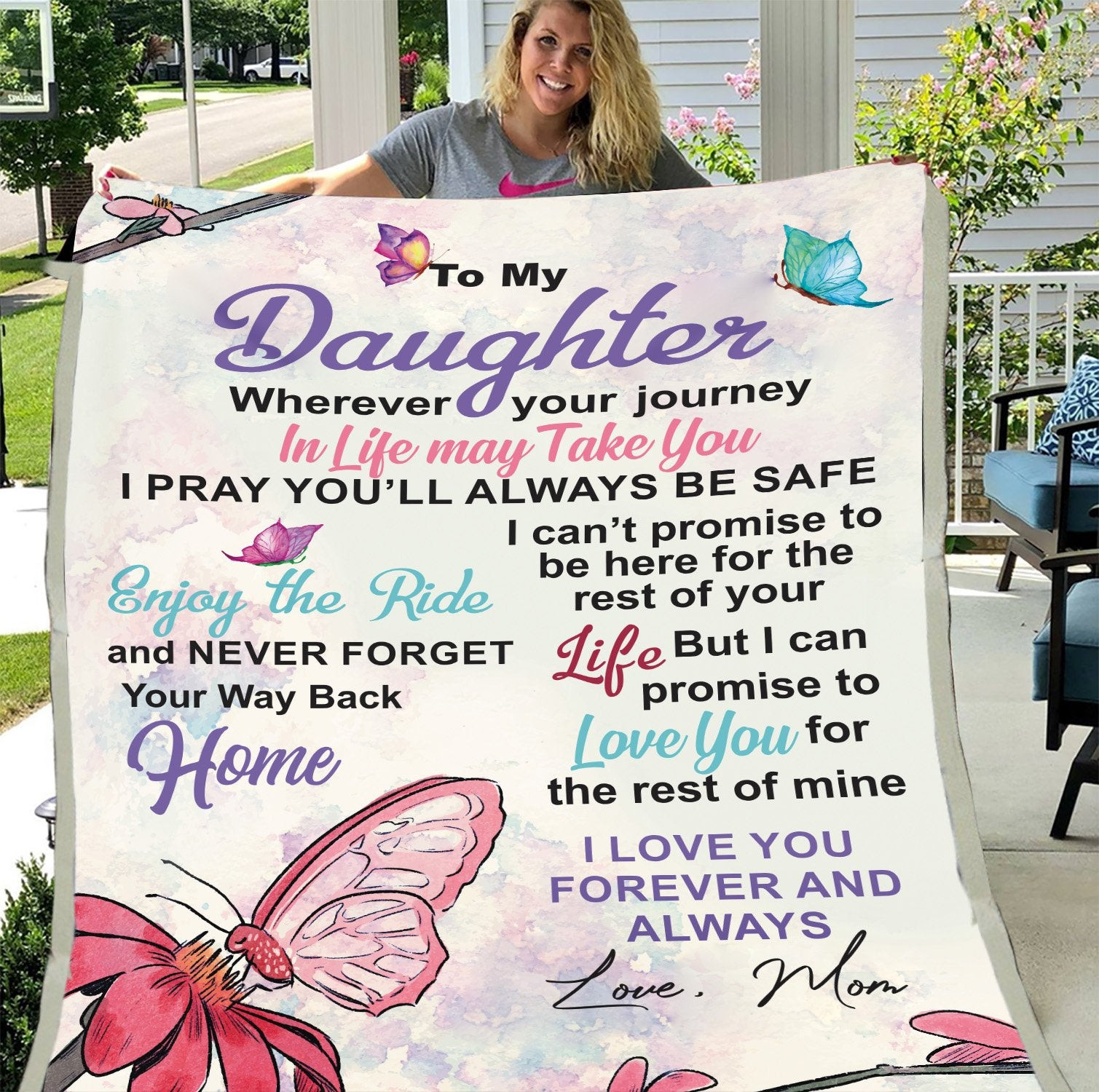 Personalized To My Daughter Wherever Your Journey In Life May Take You I Pray You'll Always Butterflies Fleece Blanket
