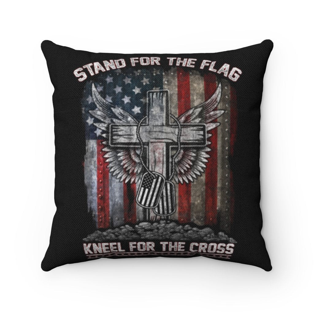 Veteran Pillow, Christian Cross Wing Canvas, Stand For The Flag Kneel For The Cross Pillow