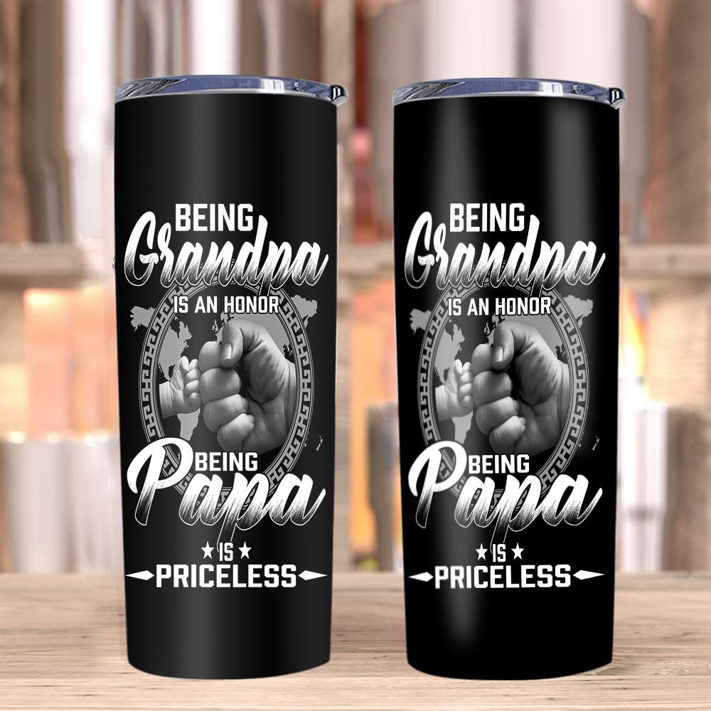 Veteran Tumblers, Father's Day Gift For Dad, Being Grandpa Is An Honor Being Papa Is Priceless Skinny Tumbler
