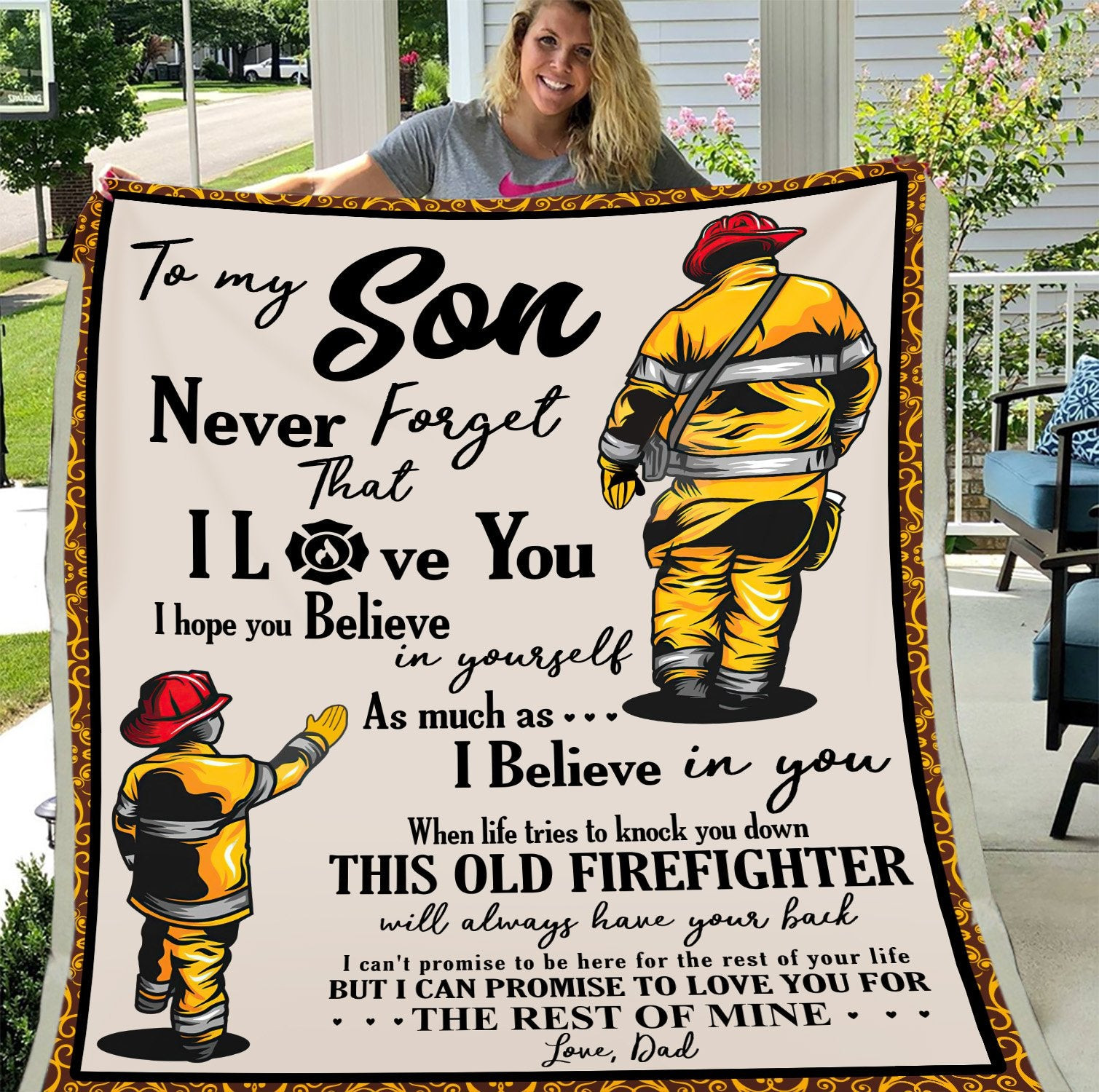To My Son Never Forget That I Love You I Hope You Believe In Yourself Firefighter Fleece Blanket