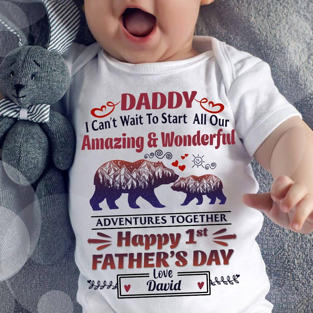 Funny Baby Onesie, Custom Onesies, Happy 1st Father's Day, Daddy I Can't Wait Baby Onesie