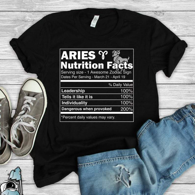 Aries Shirt, Aries Zodiac Sign, Birthday Shirt, Gift For Her, Aries Nutrition Facts Gift Unisex T-Shirt