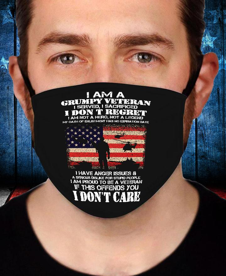Veteran Face Cover, Gift For Dad, I Am A Grumpy Veteran I Don't Care Face Cover