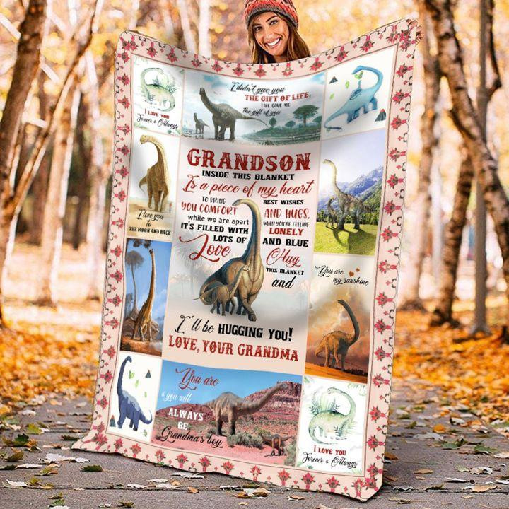Personalized To My Grandson Dinosaur Fleece Blanket From Grandma I'll Be Hugging You
