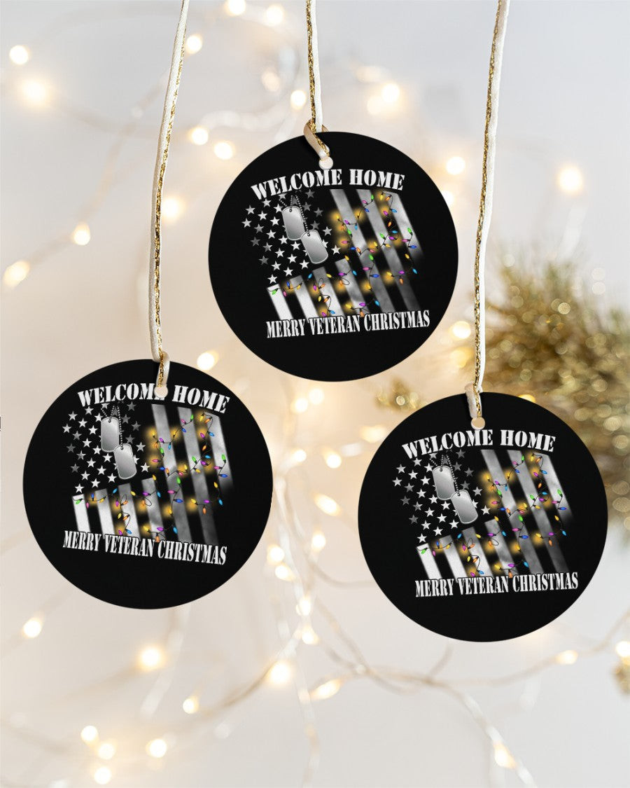 Veteran Ornament, Welcome Home Merry Veteran Christmas Circle Ornament (2 Sided), Christmas Decor Gift