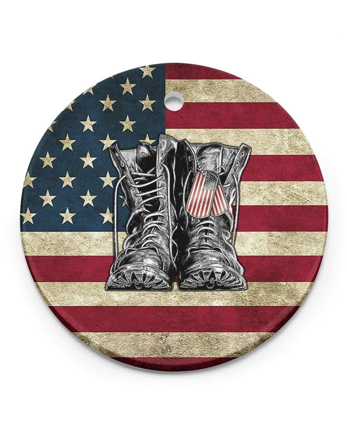 U.S. Veteran Boots American Circle Ornament (2 sided)