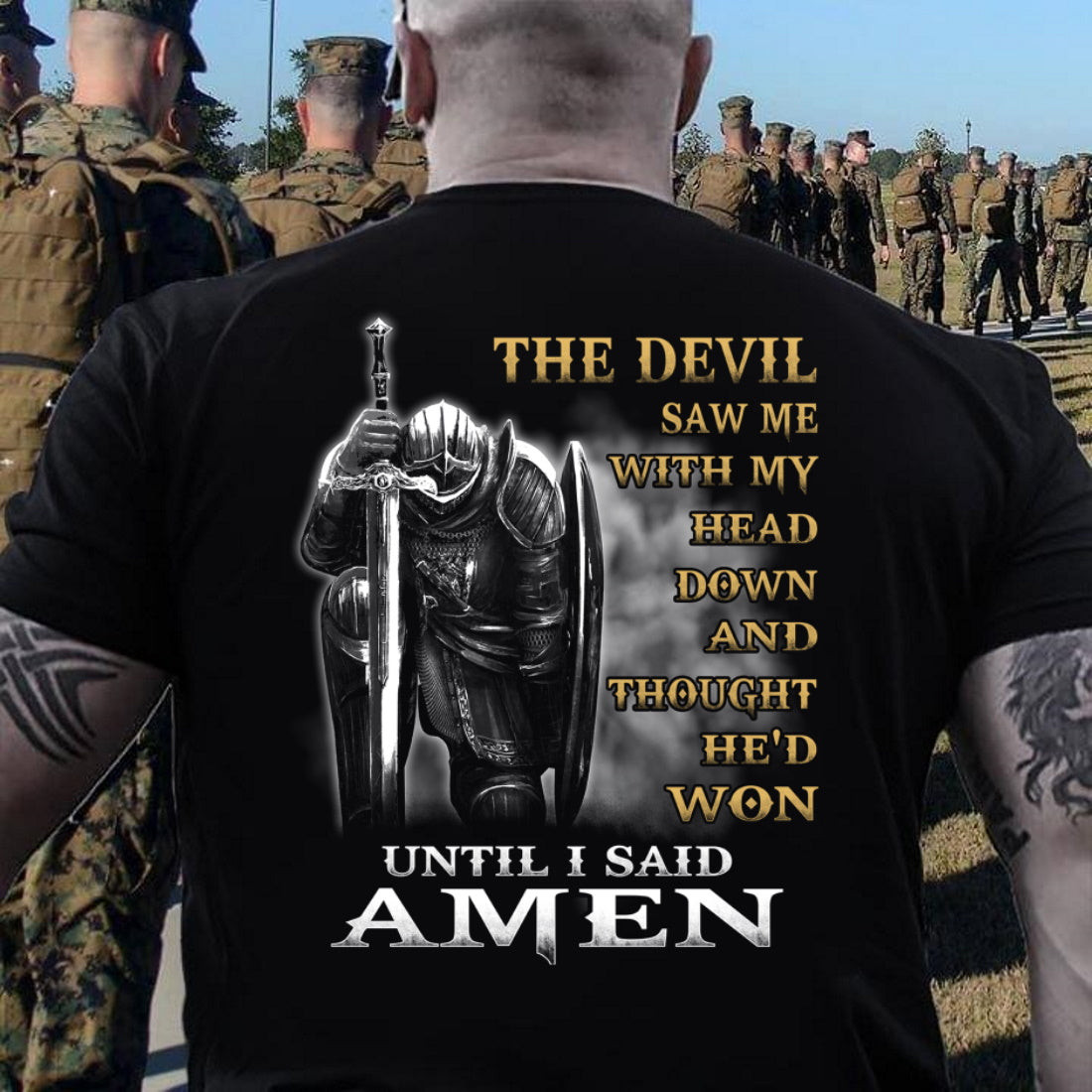 Christian Shirt, The Devil Saw Me With My Head Down Until I Said Amen V-Neck T-Shirt