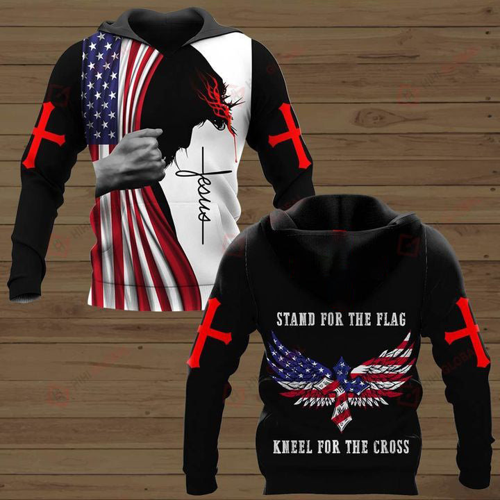 Veteran Hoodie, Jesus Christ, Stand For The Flag Kneel For The Cross All Over Printed Hoodie