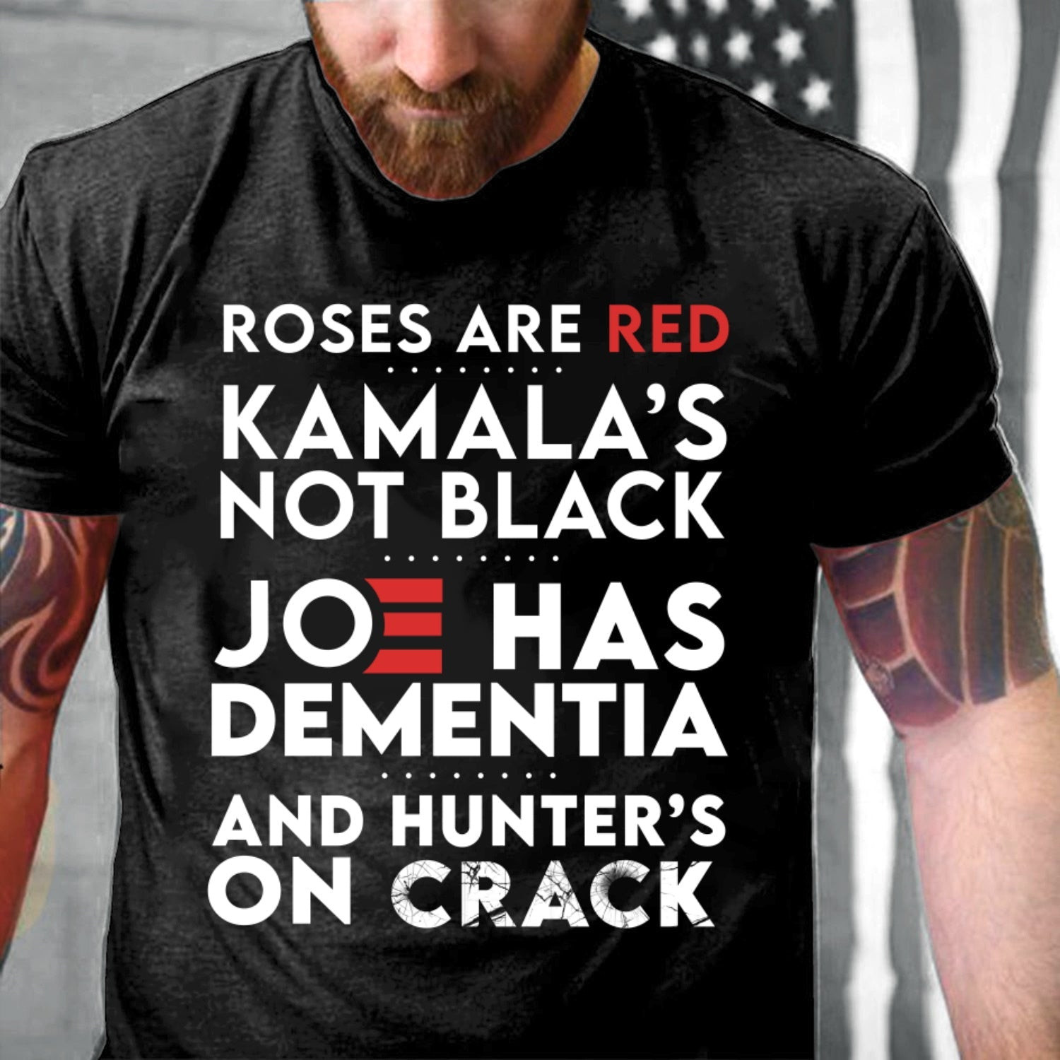 Biden Shirt, Roses Are Red Kamala's Not Black, Joe Has Dementia T-Shirt (Dark Ver.)