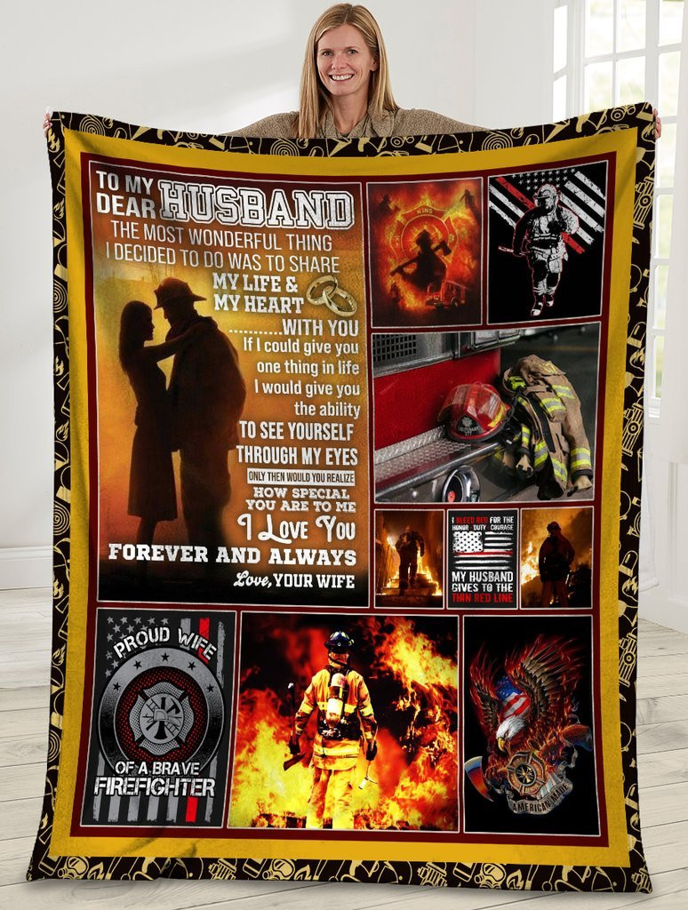 To My Dear Husband The Most Wonderful Thing Firefighter American USA Flag Sherpa Blanket