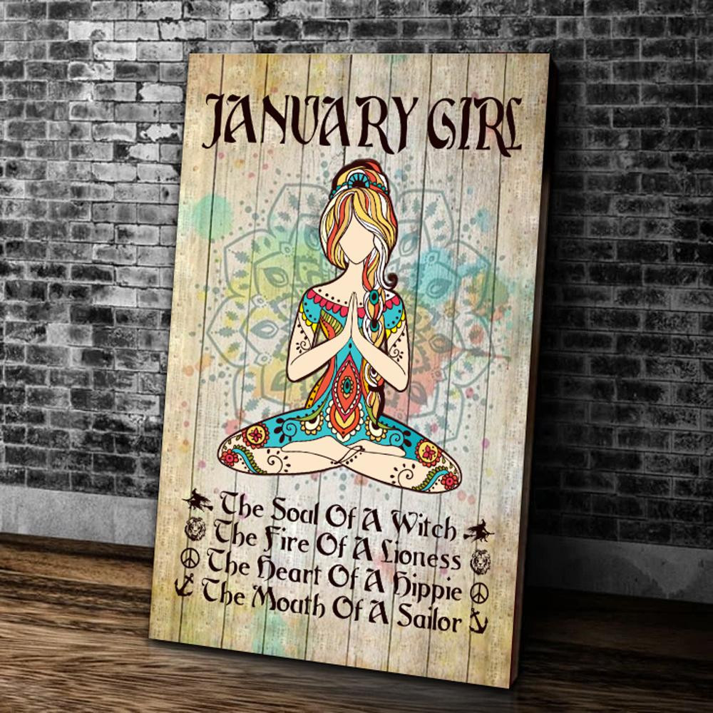 Yoga Canvas, Home Wall Art Decor, Birthday Gifts Idea, January Girl Yoga The Soul Of A Witch Portrait Canvas
