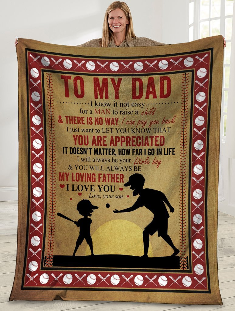 To My Dad I Know It's Not Easy For A Man To Raise A Child Dad And Son Baseball Sherpa Blanket - ATMTEE