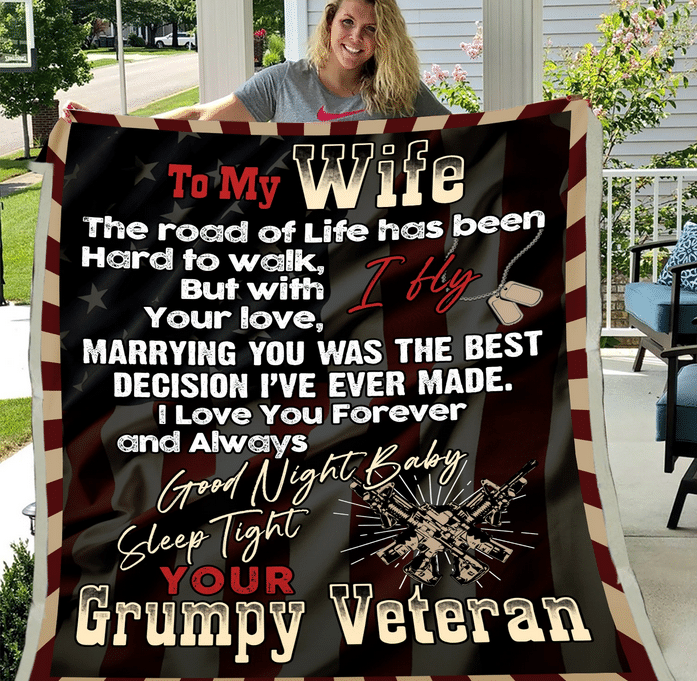 Veteran Blanket - To My Wife Grumpy Veteran ATM-USBl39 Fleece Blanket - ATMTEE