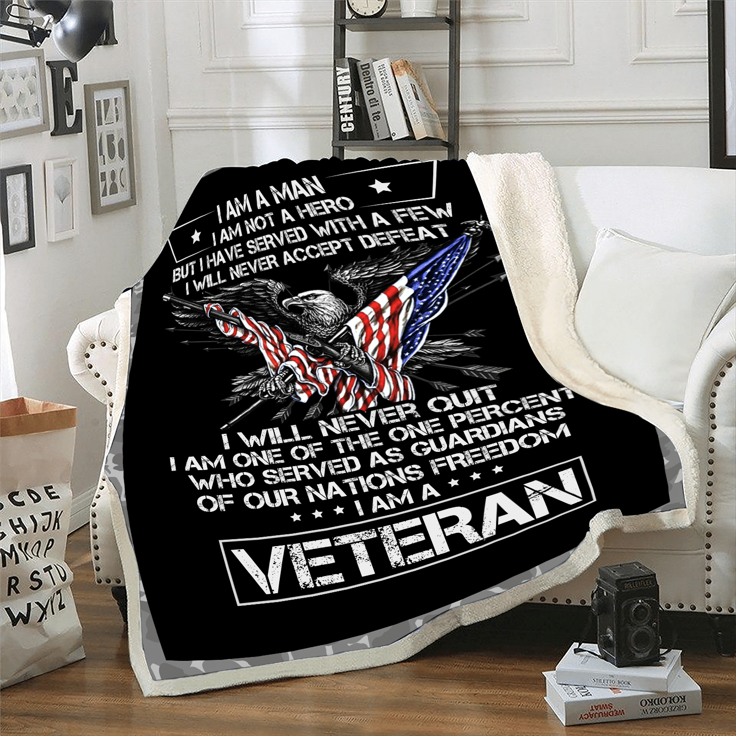 Veterans Blanket - I Am A Man I Am Not A Hero I Am A Veteran Fleece Blanket - ATMTEE
