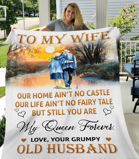 Personalized To My Wife Our Home Ain't No Castle, Love Your Grumpy Old Husband Fleece Blanket - ATMTEE