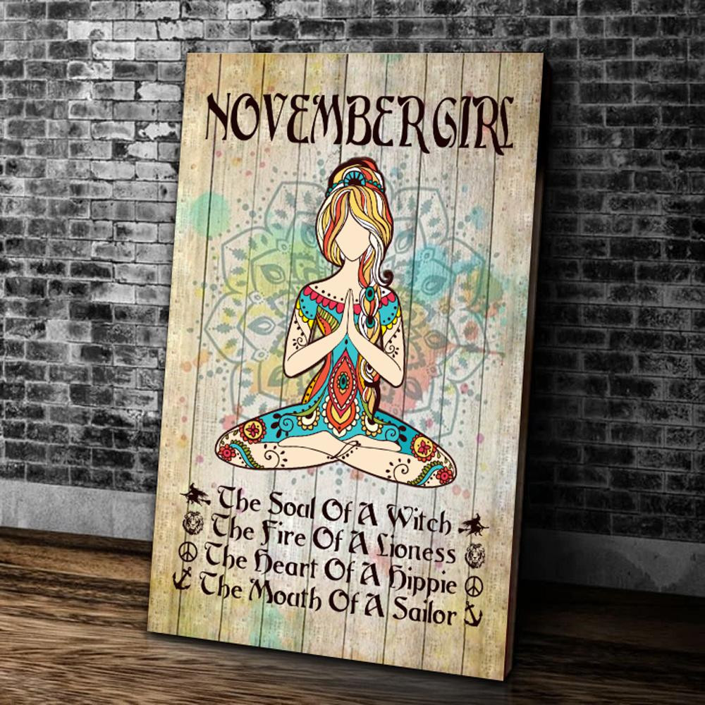 Yoga Canvas, Home Wall Art Decor, Birthday Gifts Idea, November Girl Yoga The Soul Of A Witch Portrait Canvas - ATMTEE