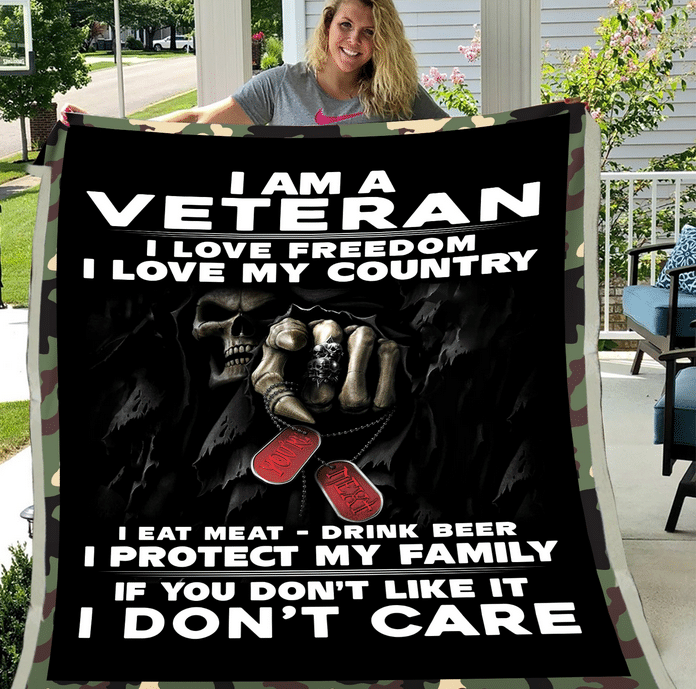Veterans Blanket - I Am A Veteran I Love Freedom I Love My Country Fleece Blanket - ATMTEE