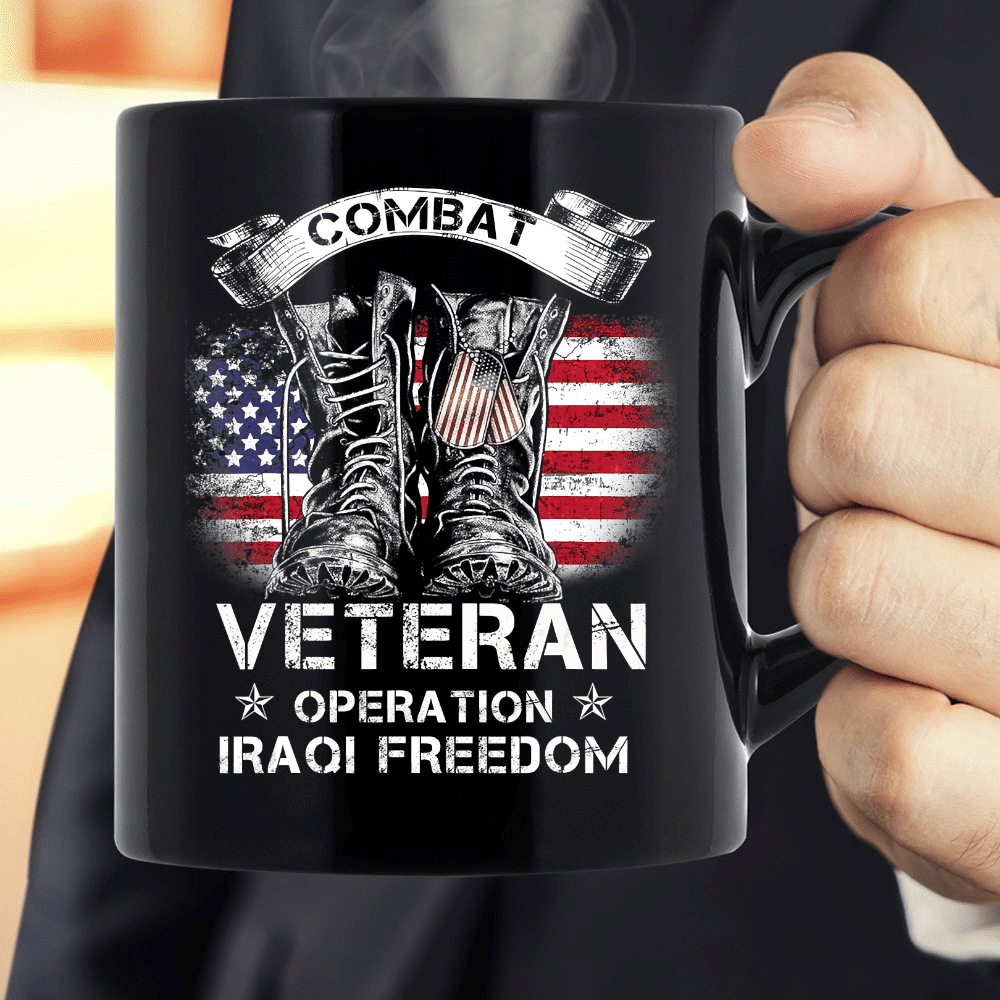 Combat Veteran Iraqi Freedom Military American Flag Gift Mug