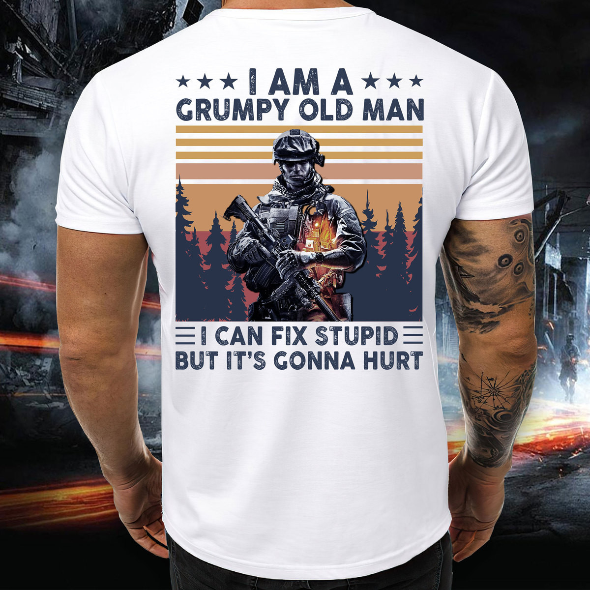 Veteran Shirt, I Am A Grumpy Old Man I Can Fix Stupid But It's Gonna Hurt T-Shirt KM0804