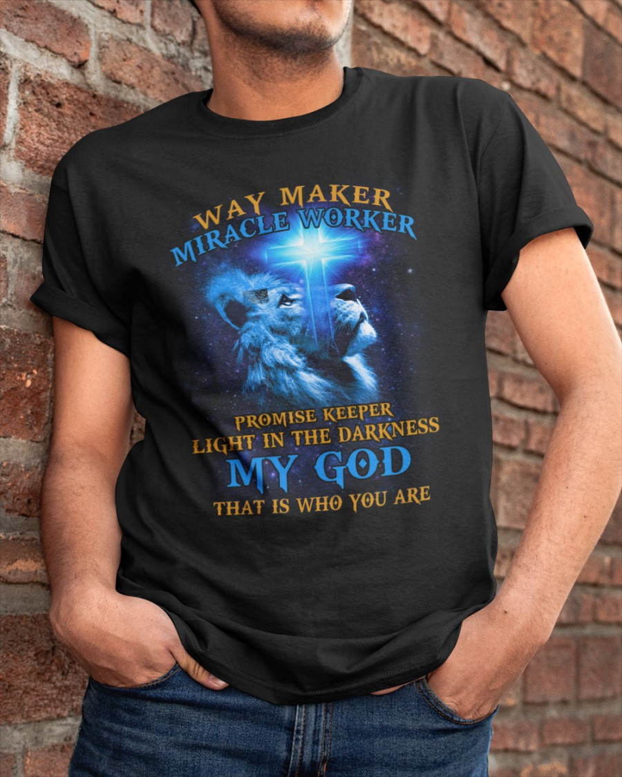 Christian Shirt, Way Maker Miracle Worker Blue Cross And Lion T-Shirt