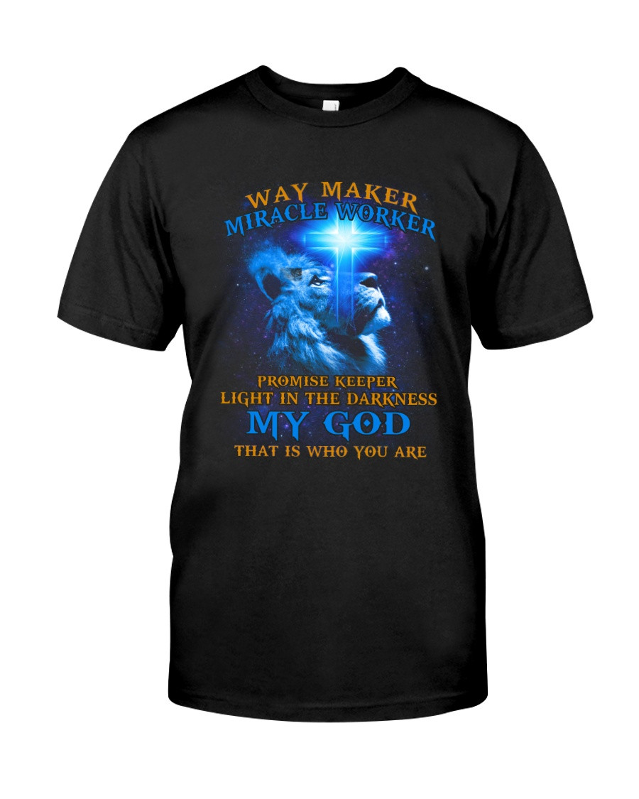 Christian Shirt, Way Maker Miracle Worker Blue Cross And Lion T-Shirt