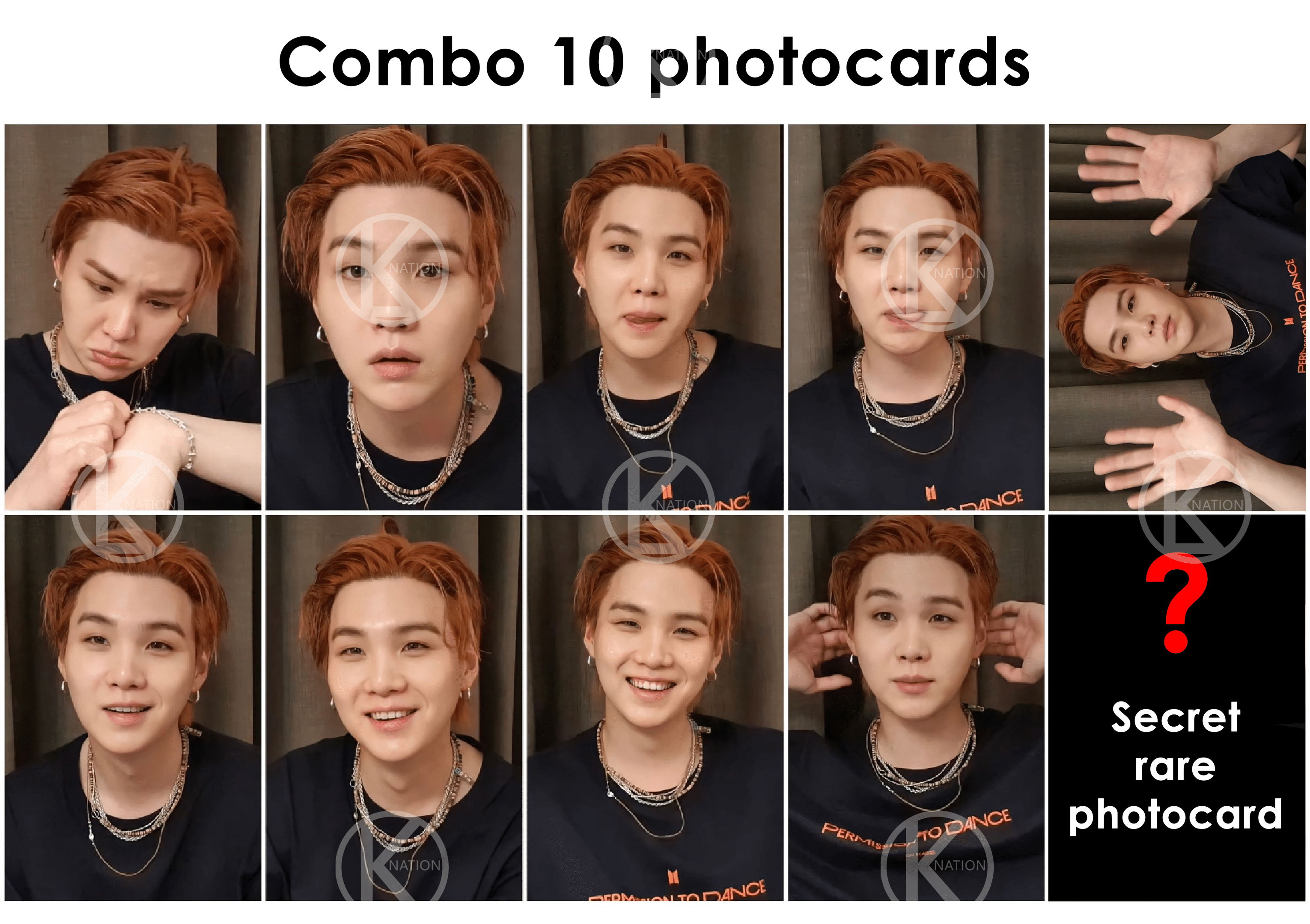 Combo 10 Photocards - Orange Hair BTS Yoongi / SUGA With Signature Backing