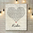 Lana Del Rey Ride Script Heart Song Lyric Music Art Print - Canvas Print Wall Art Home Decor