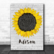 Elvis Costello Alison Grey Script Sunflower Song Lyric Art Print - Canvas Print Wall Art Home Decor