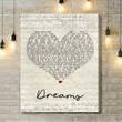 Van Halen Dreams Script Heart Song Lyric Art Print - Canvas Print Wall Art Home Decor