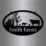 Metal Farm Sign ,barn And Cow And Chickens Personalized Family Name Metal Sign Wedding Gift Personalized Gift Metal Wall Art, Laser Cut Metal Signs Custom Gift Ideas 14x14IN