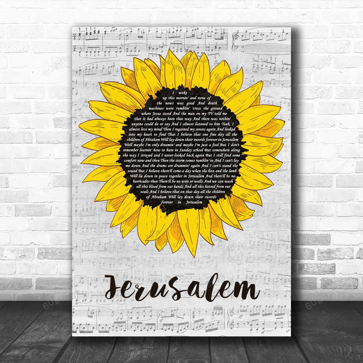 Joan Baez Jerusalem Grey Script Sunflower Song Lyric Art Print - Canvas Print Wall Art Home Decor
