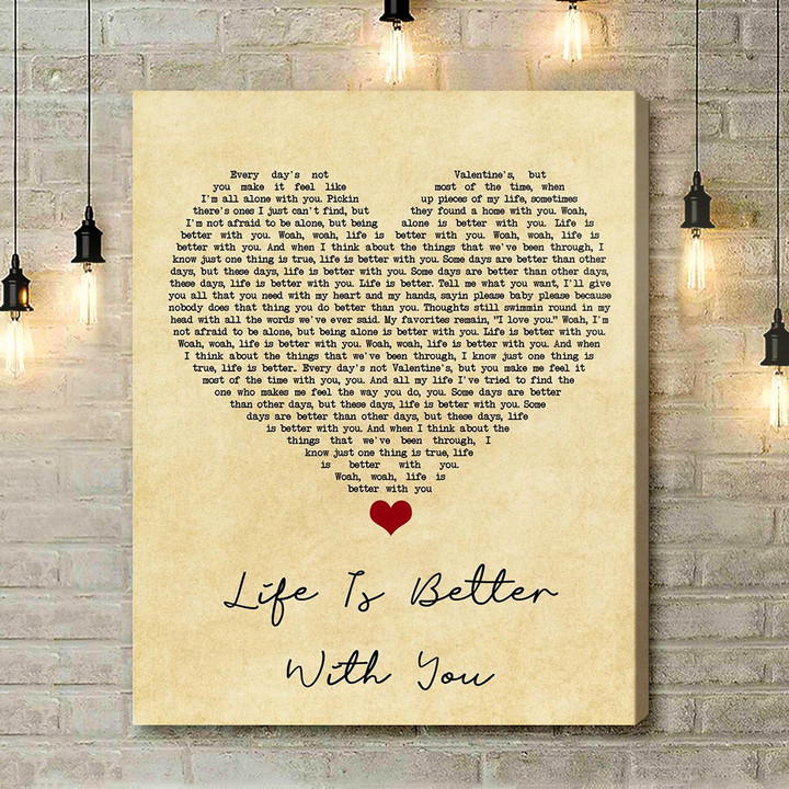 Michael Franti & Spearhead Life Is Better With You Vintage Heart Song Lyric Art Print - Canvas Print Wall Art Home Decor