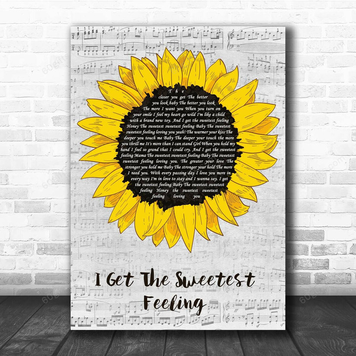 Jackie Wilson I Get The Sweetest Feeling Grey Script Sunflower Song Lyric Art Print - Canvas Print Wall Art Home Decor