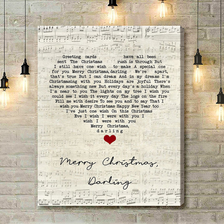 The Carpenters Merry Christmas, Darling Script Heart Song Lyric Art Print - Canvas Print Wall Art Home Decor