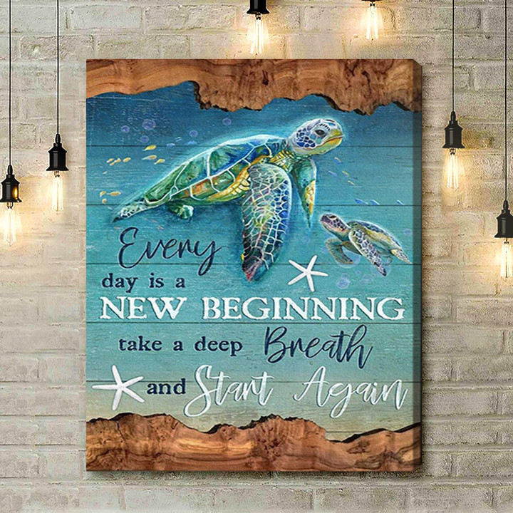 Housewarming Gifts Costal Decor Turtle Under Ocean New Beginning - Canvas Print Wall Art Home Decor