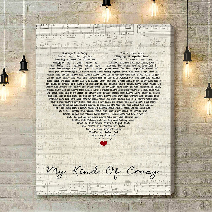 Brantley Gilbert My Kind Of Crazy Script Heart Song Lyric Quote Music Art Print - Canvas Print Wall Art Home Decor