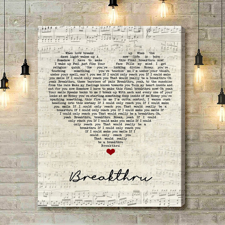 Queen Breakthru Script Heart Song Lyric Art Print - Canvas Print Wall Art Home Decor