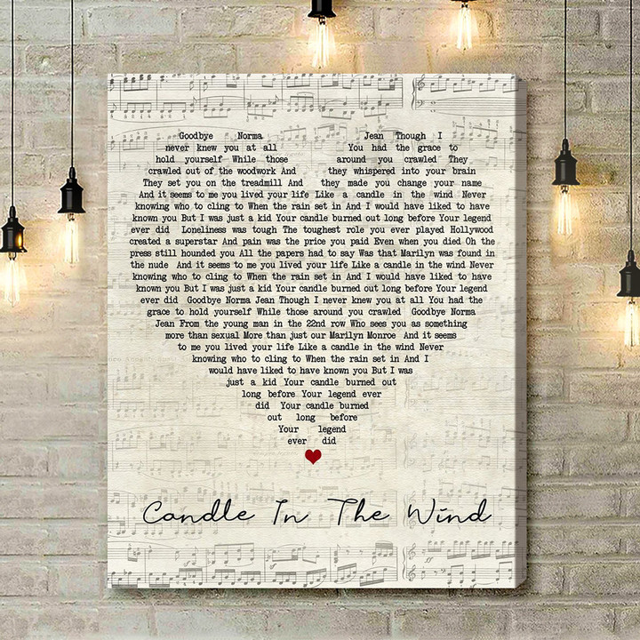 Candle In The Wind Elton John Script Heart Song Lyric Art Print - Canvas Print Wall Art Home Decor