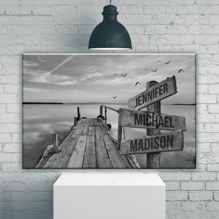 Personalized Valentine's Day Gifts Black Lake Dock Art Anniversary Wedding Present - Customized Multi Names Canvas Print Wall Art Home Decor