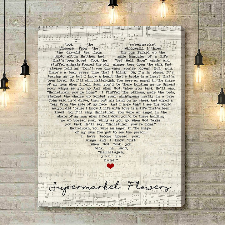 Supermarket Flowers Ed Sheeran Script Heart Song Lyric Art Print - Canvas Print Wall Art Home Decor