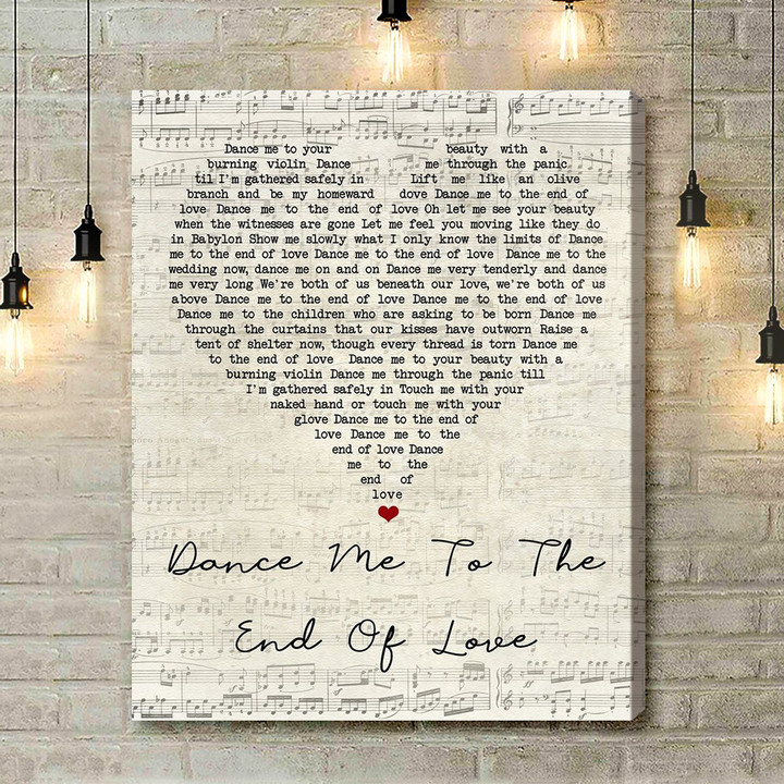 Leonard Cohen Dance Me To The End Of Love Script Heart Song Lyric Art Print - Canvas Print Wall Art Home Decor