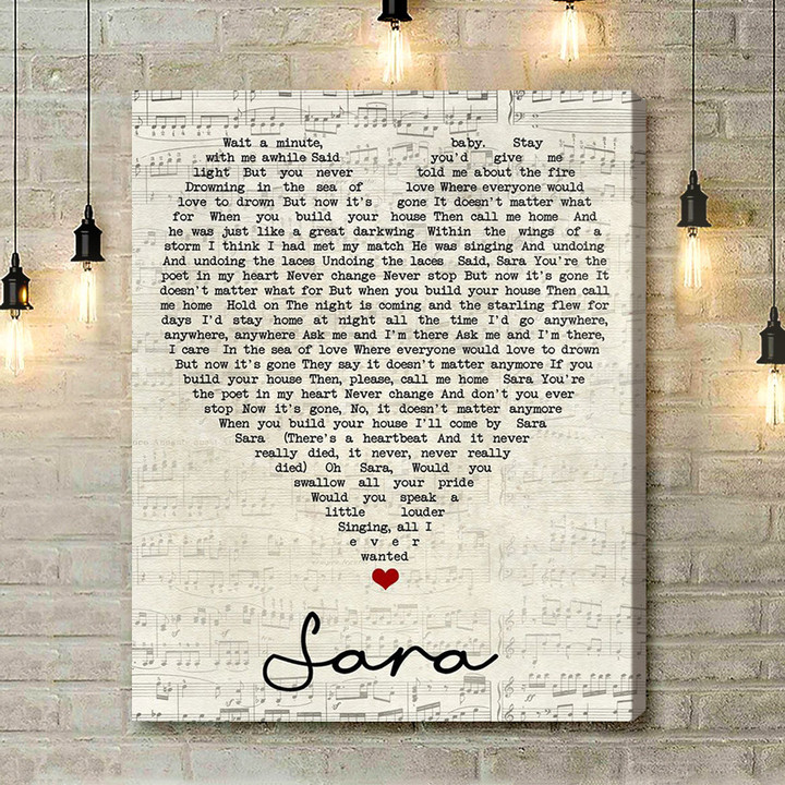 Sara Fleetwood Mac Script Heart Song Lyric Art Print - Canvas Print Wall Art Home Decor