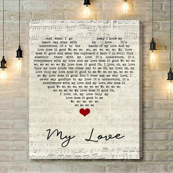 Paul McCartney & Wings My Love Script Heart Song Lyric Art Print - Canvas Print Wall Art Home Decor