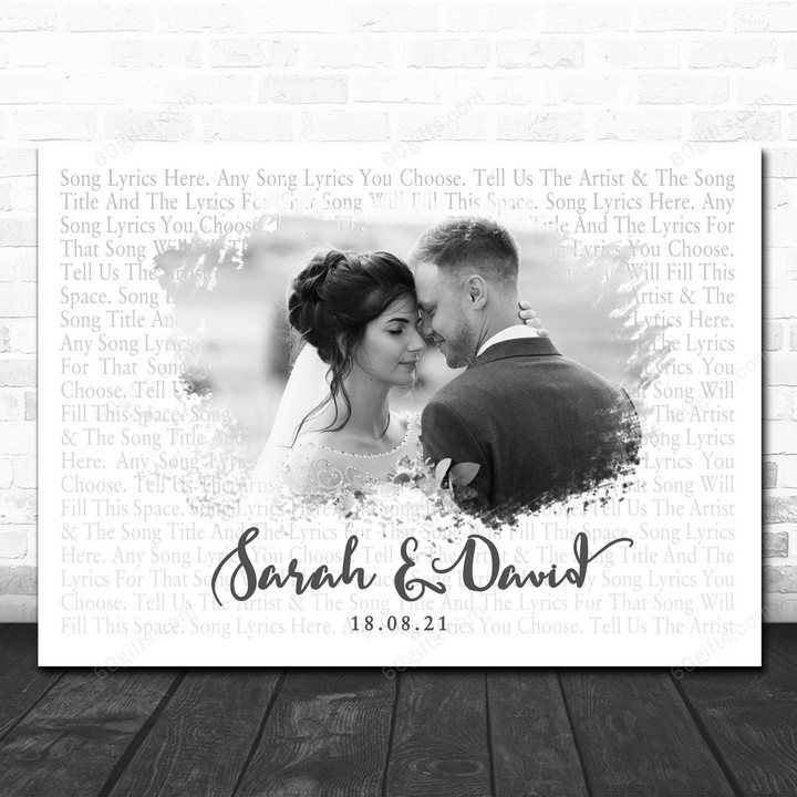 Customized Anniversary Gift Landscape Smudge White Grey Wedding Photo Any Song Lyric Art Print - Personalized Canvas Print Wall Art Home Decor