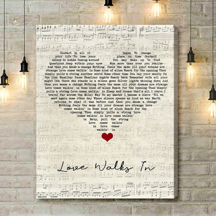 Van Halen Love Walks In Script Heart Song Lyric Art Print - Canvas Print Wall Art Home Decor